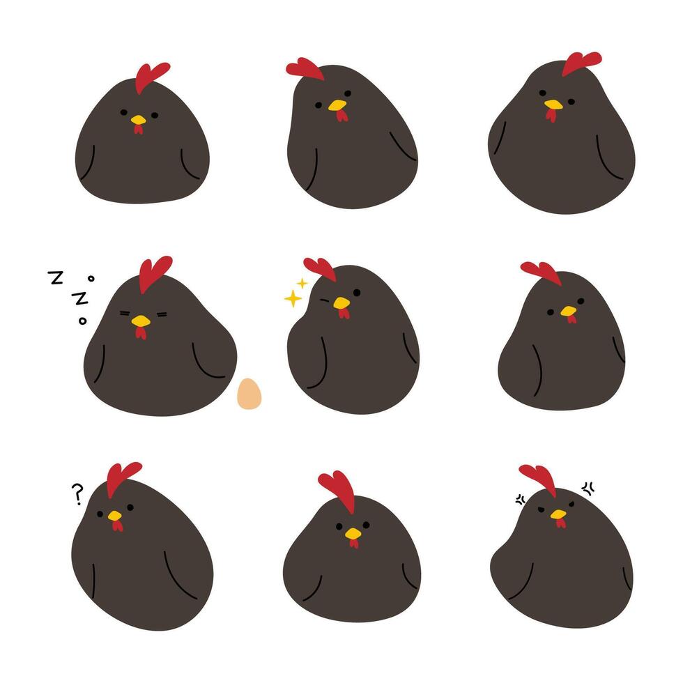 Black Chicken 4 cute on a background, illustration. vector
