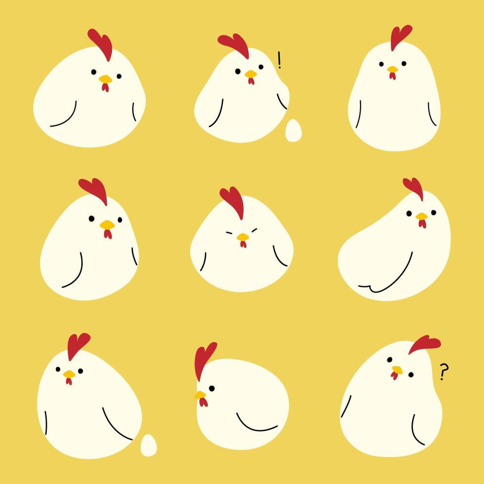 White Chicken 6 cute on a yellow background. vector