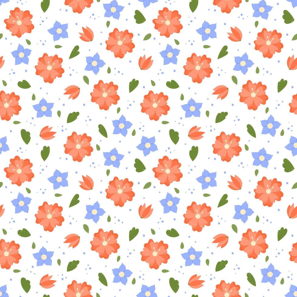 Flowers pattern . Cute floral seamless white background. Repeating illustration of hand drawn botanical elements. vector
