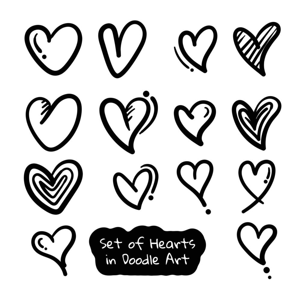 Set of heart shapes in doodle art design with various shape design for or banner template design vector