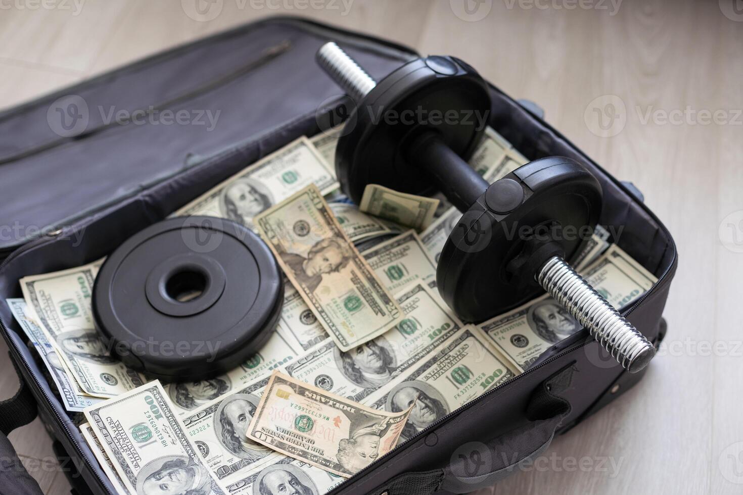 100 dollar bills in a suitcase photo