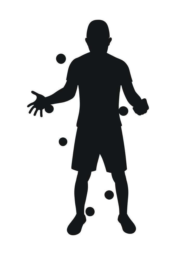 Black silhouette of a juggler while juggling balls vector
