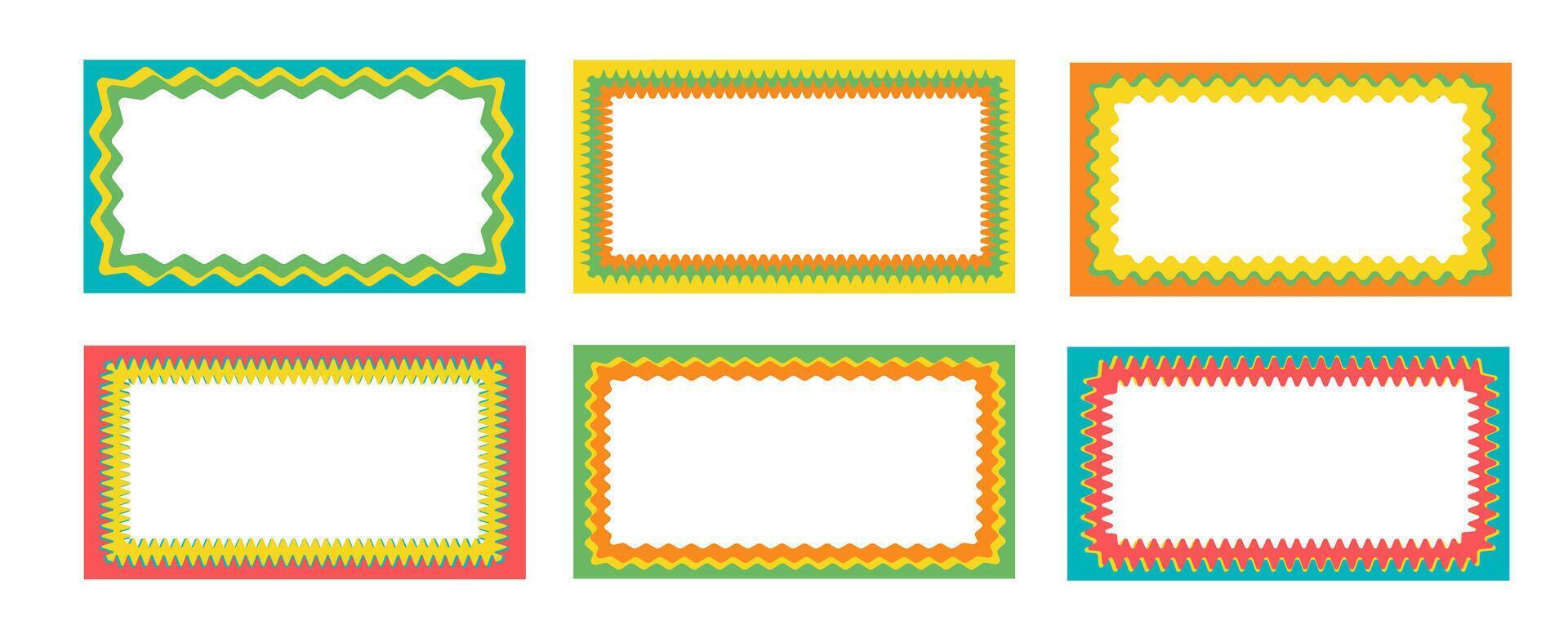 Set of rectangular frames with wavy zigzag edges. Fashionable curved geometric frame for decorative design. illustration. vector