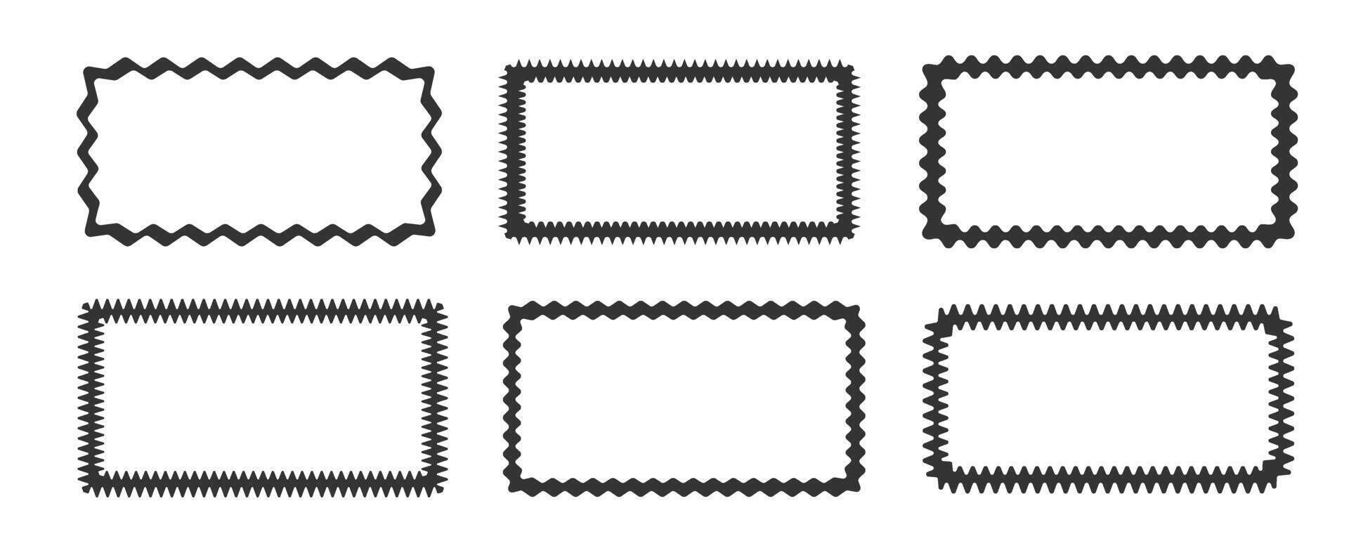 Rectangular frames with zigzag edges. Set of trendy wavy geometric frames for decorative design. illustration. vector