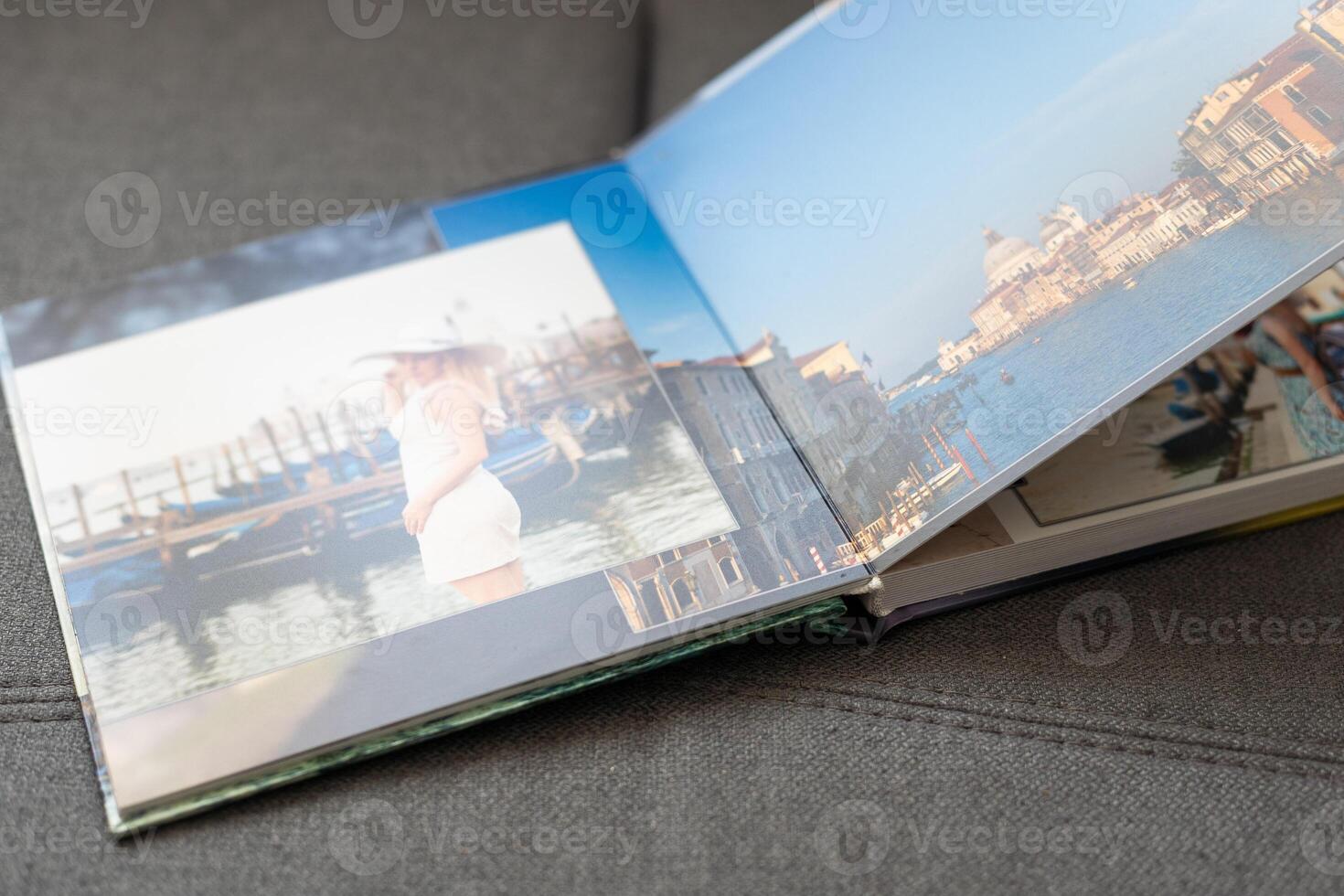 view open book with album at home photo