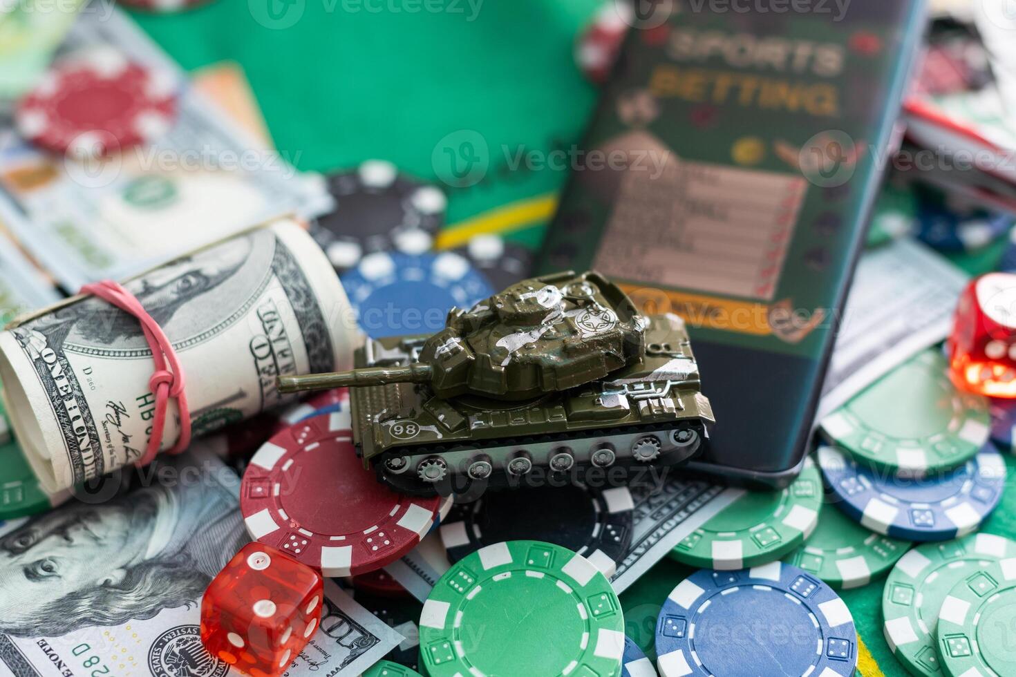 Cash money dollar bills and casino chips. Gambling casino chips and casino tokens photo