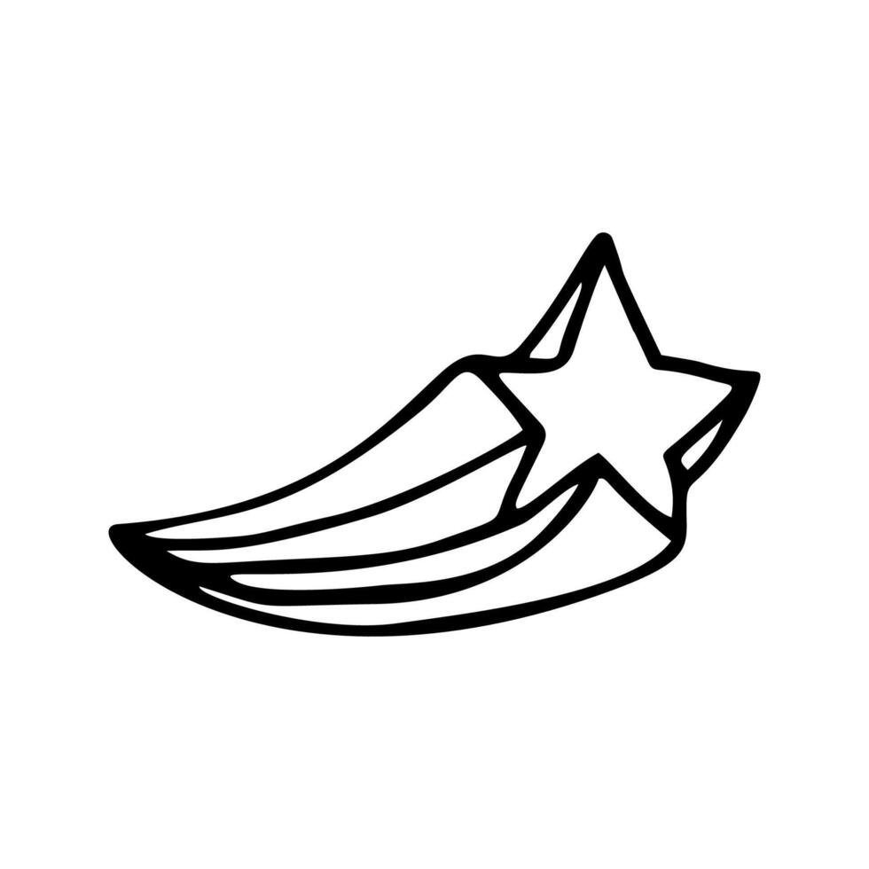 Single element of star, comet tail in doodle style. Hand drawn illustration for cards, posters, stickers and professional design. vector