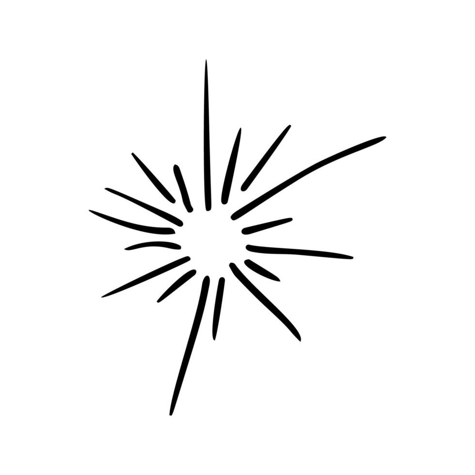 Single hand drawn firework for celebration greeting cards, posters, stickers and seasonal design. Isolated on white background. Doodle illustration. vector