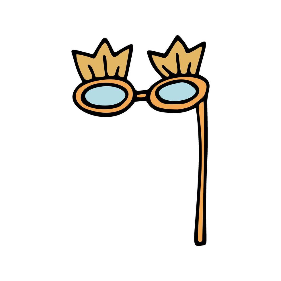 Single element glasses on the stick in doodle style. Doodle illustration, props on event vector