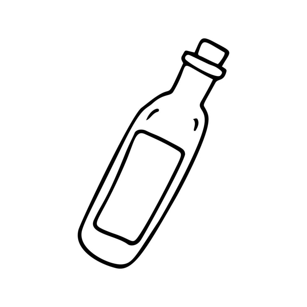Hand drawn bottle of champagne or vine for date, New Year, Xmas, or Valentine's day, marriage proposal. For greeting cards and seasonal design. Doodle illustration isolated on white background. vector