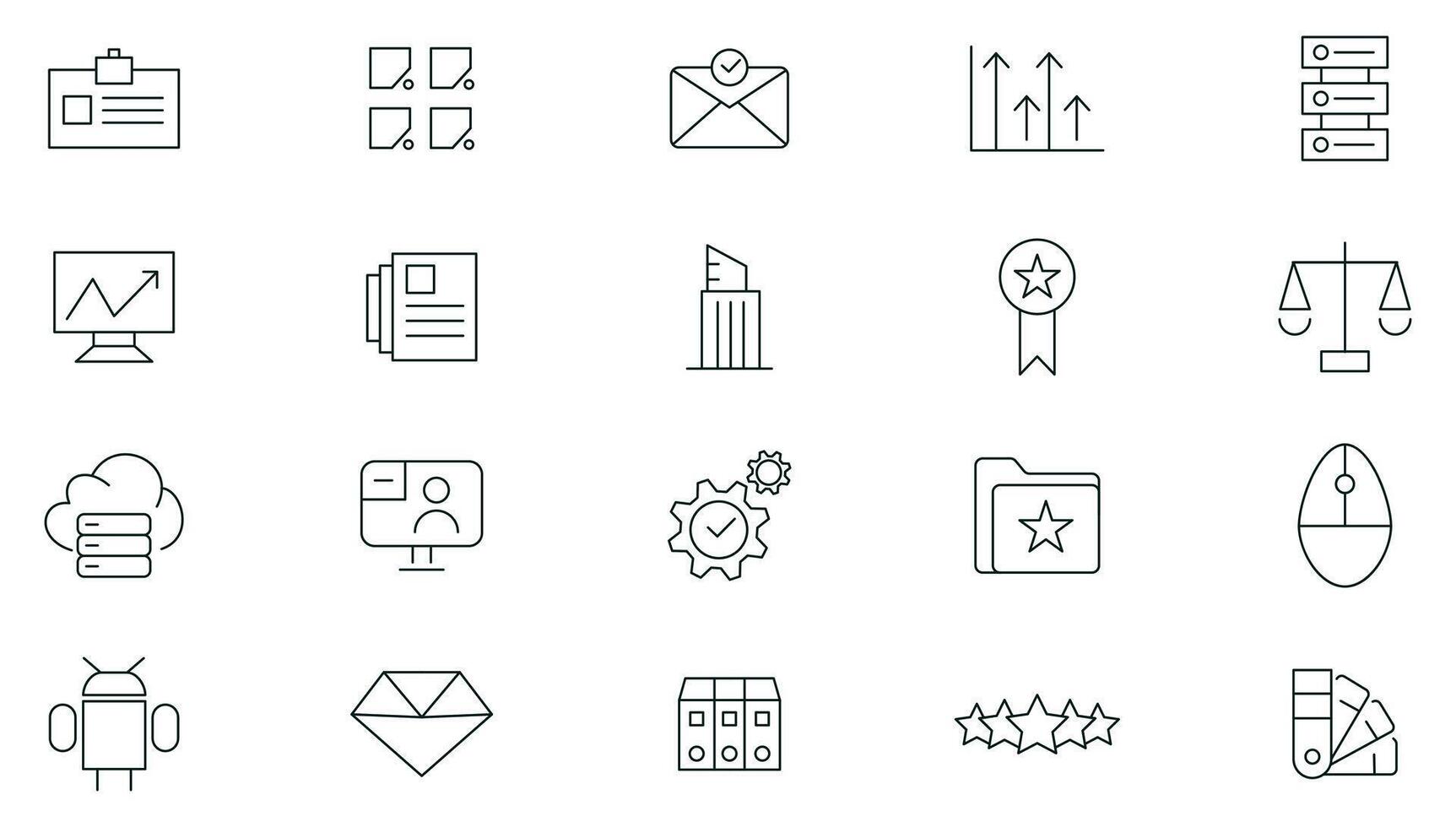 Creative business line icon set. Business strategy, Business solutions, Action List, research, solution, team, marketing, startup, advertising, business process, management outline icon collection. vector