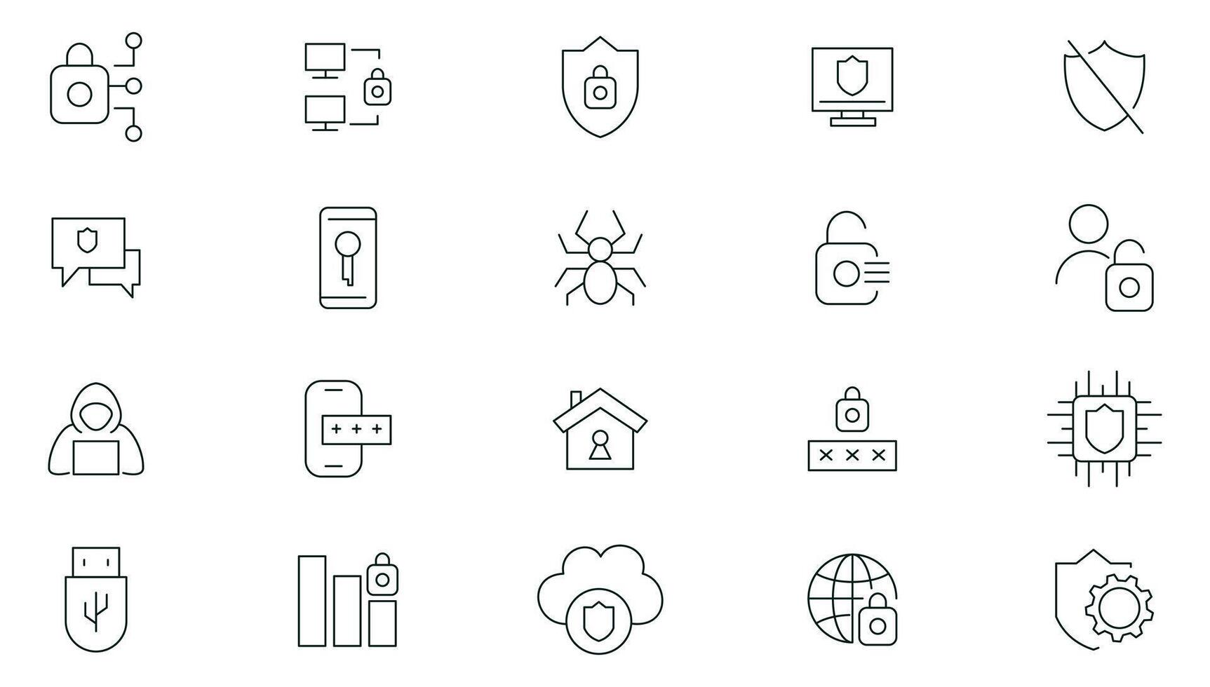 Security and protection line icons set. Security shield icons,shield logotypes with a check mark, and padlock security symbols icon collection. Thin outline icons pack. vector