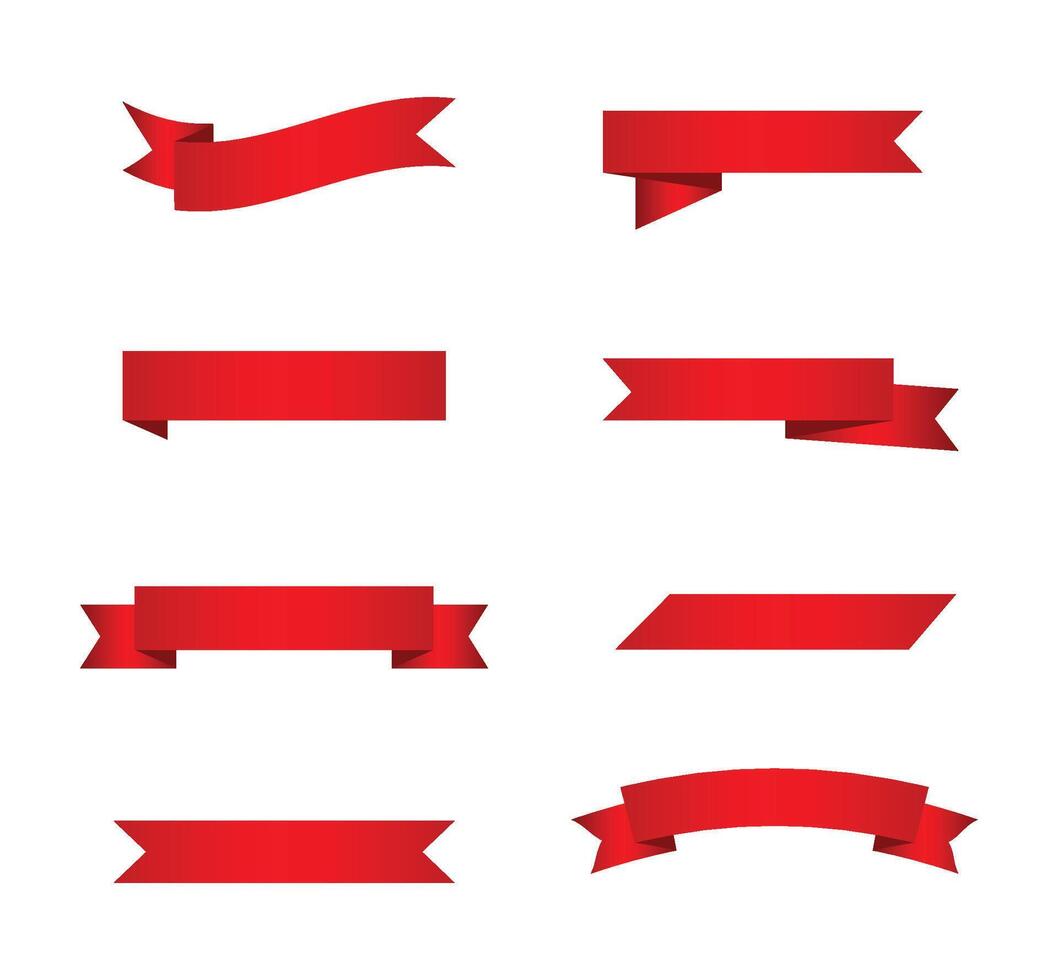 Set of red ribbon banner on white vector