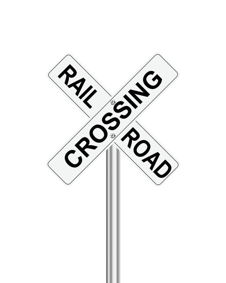 Railroad crossing ahead traffic sign on white vector