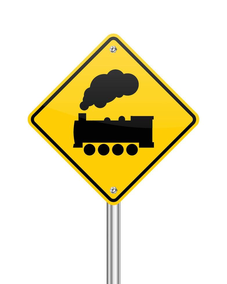 Railroad crossing ahead traffic yellow sign on white vector