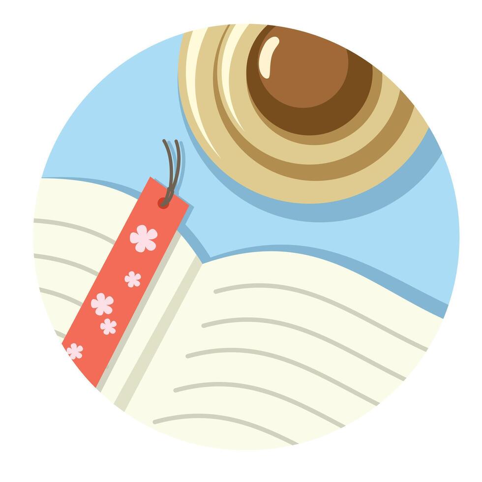 Book, Bookmark and cup of coffee flat icon style - vector