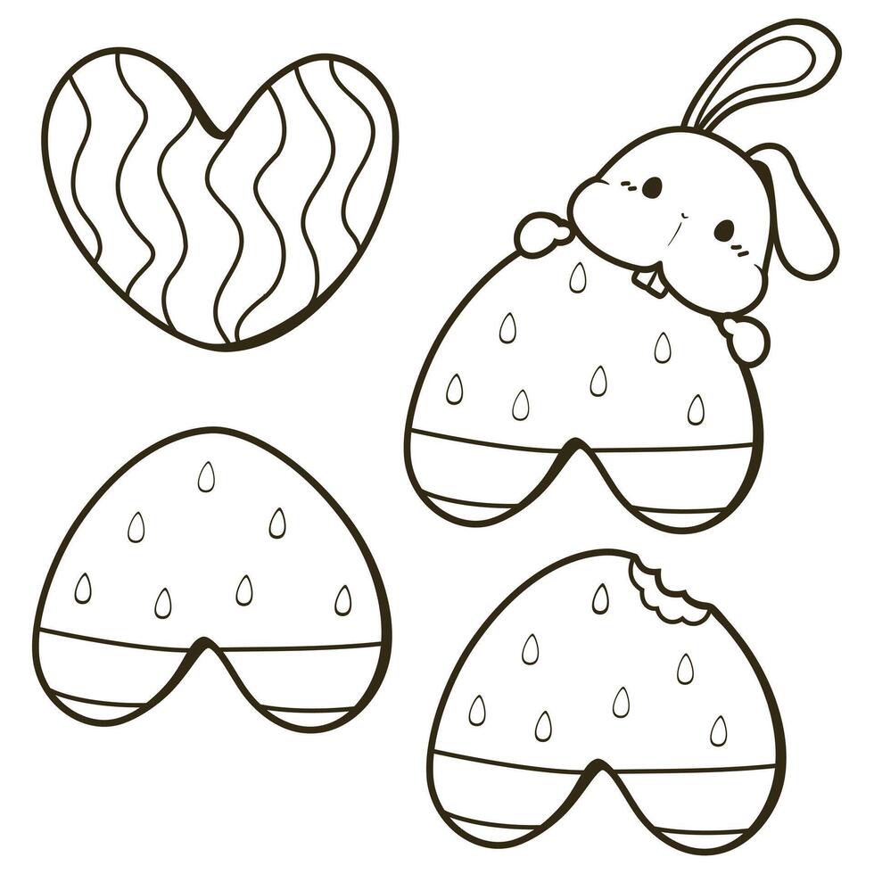 Doodle heart shape watermelon with rabbit cartoon vector