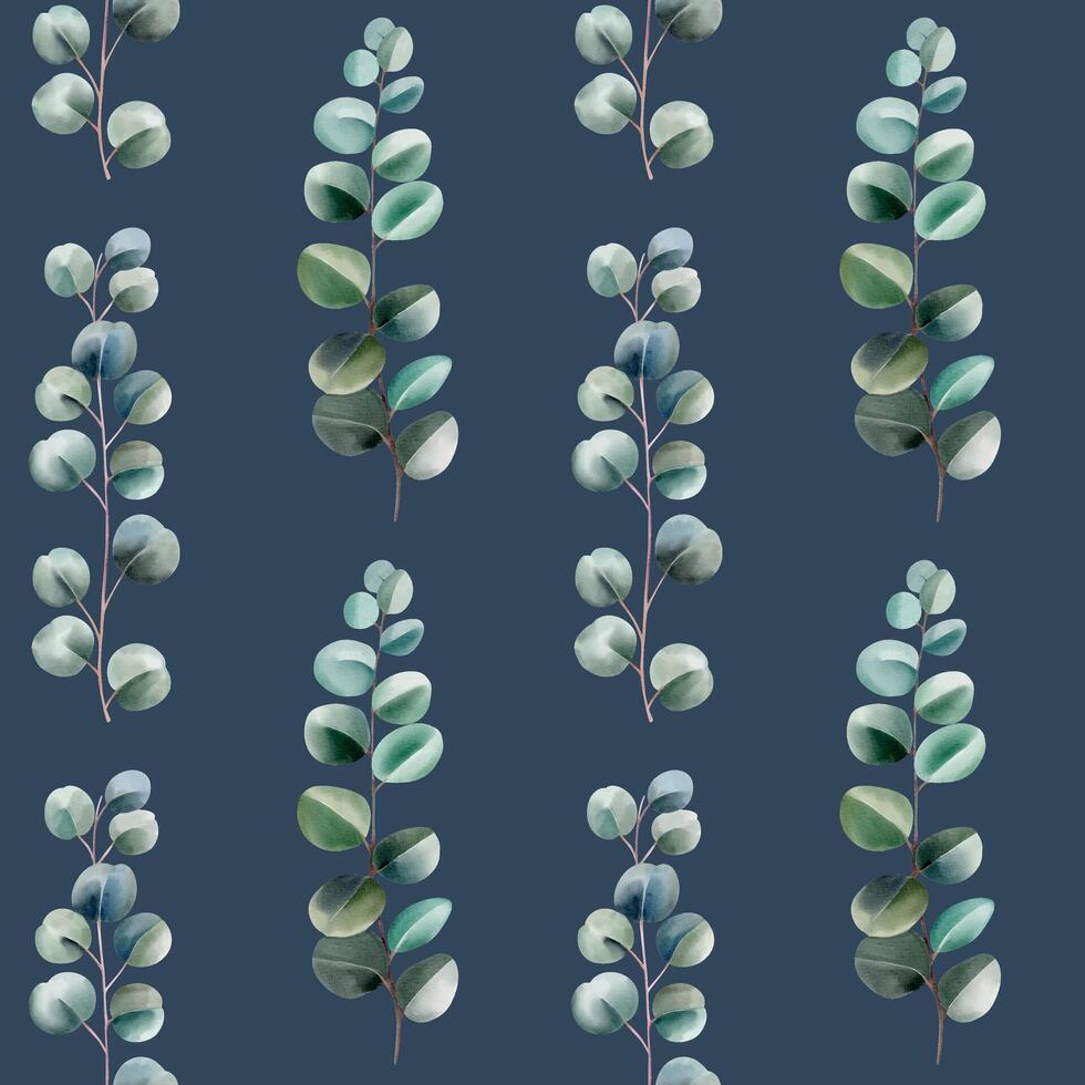 Watercolor eucalyptus pattern. Hand drawn seamless pattern with eucalyptus vector