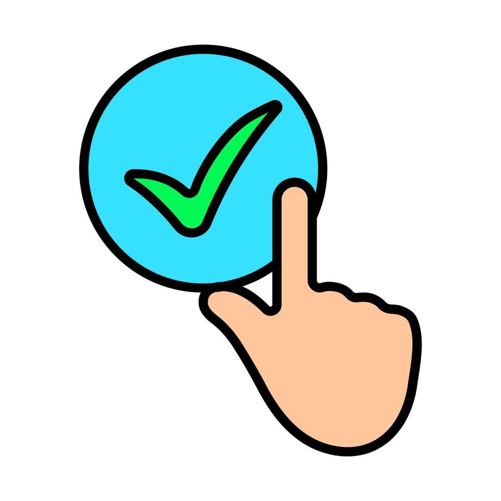Voting set icon. Hand pressing checkmark button, electronic voting, online polls, election, decision-making, voter participation, ballot selection, democracy, political choice, civic engagement. vector