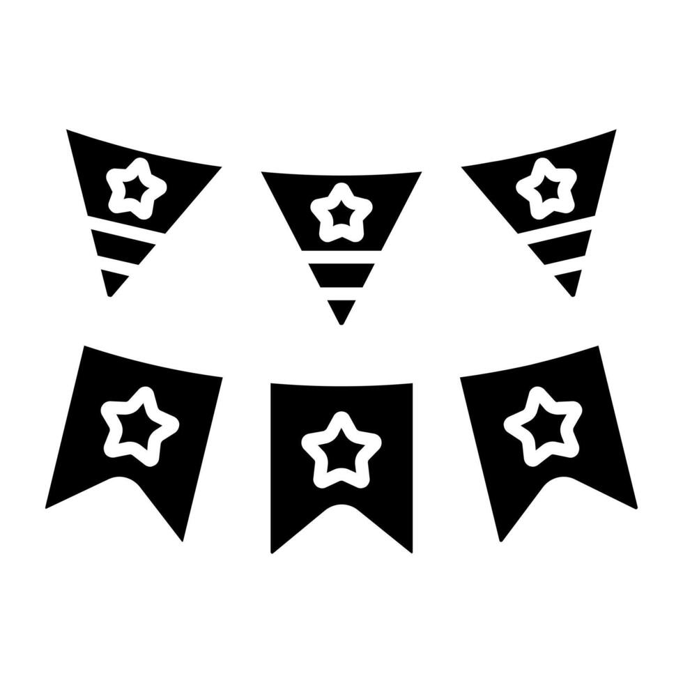 Patriotic bunting icon. Red, white, and blue flag garlands with star designs. Celebration and festive decoration concept. vector