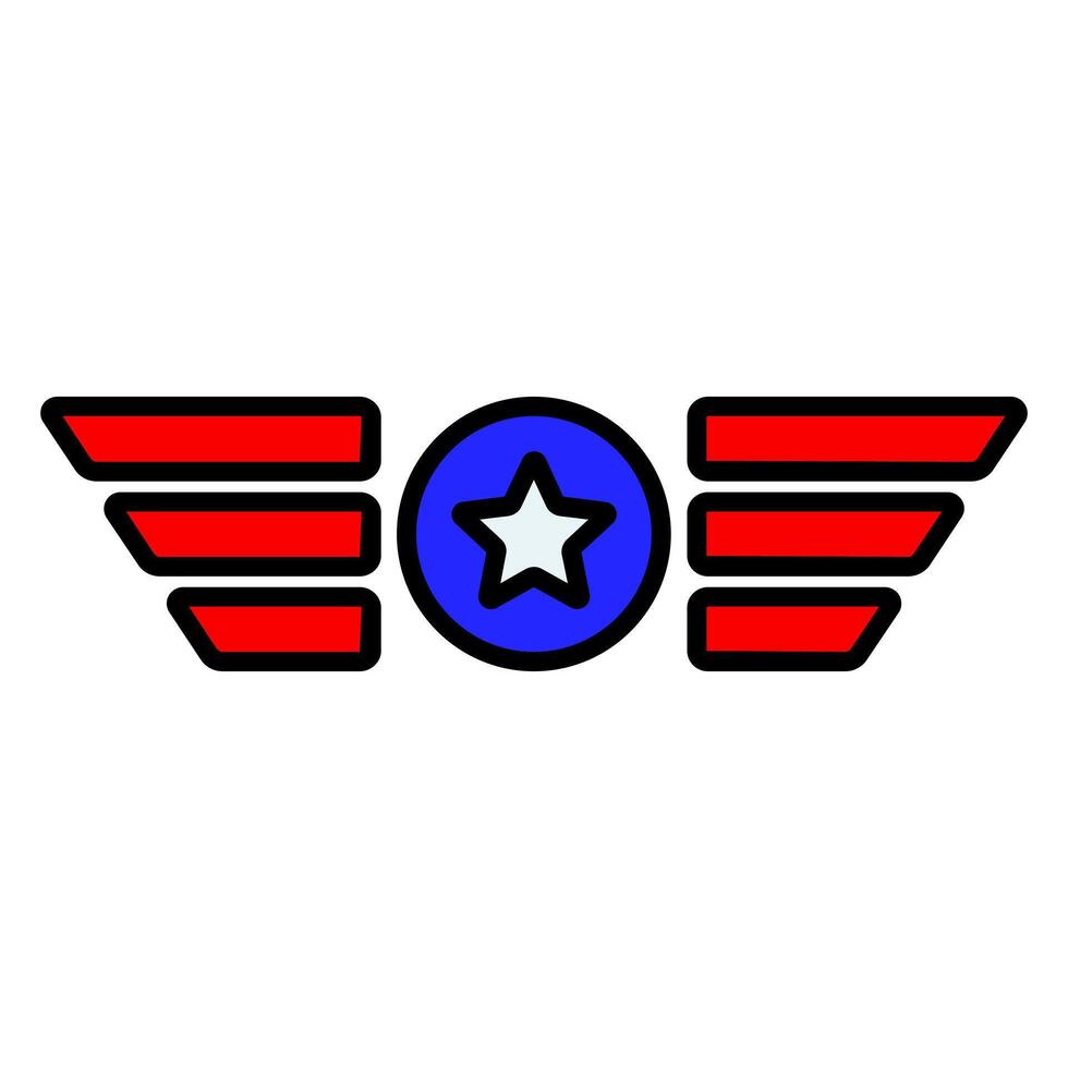 Patriotic wings icon. Red wings with blue circle and white star in the center. National pride and military concept. vector