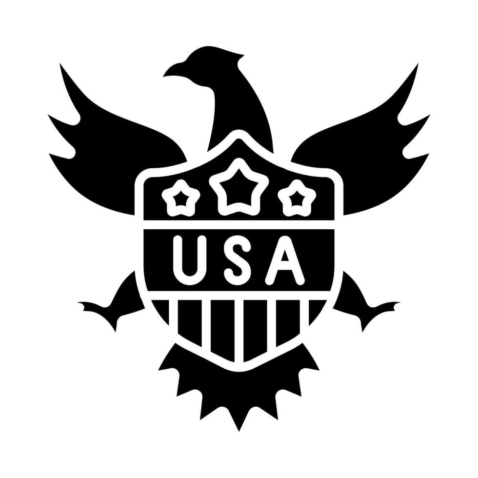 USA emblem icon. American eagle with wings spread, shield with stars and stripes, text USA. National symbol and patriotism concept. vector