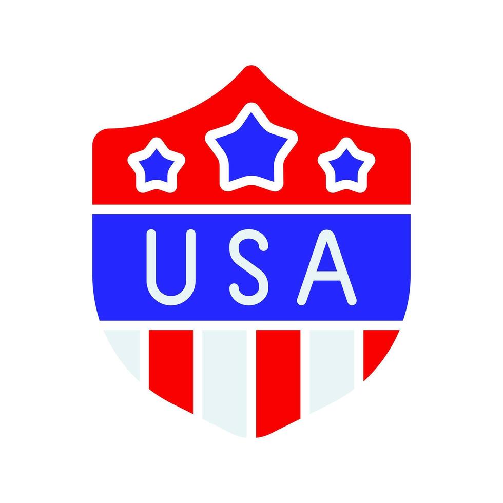 USA shield icon. Red, white, and blue shield with stars and USA text. National pride and patriotism concept. vector