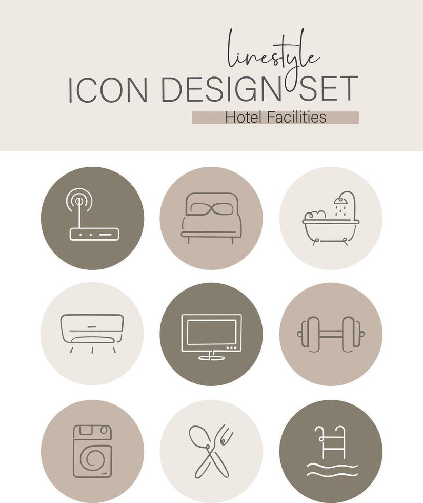 Linestyle Icon Design Set Hotel Facilities vector