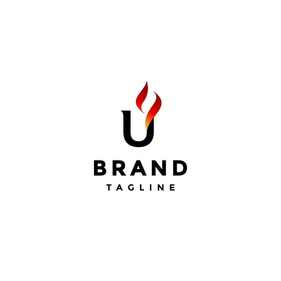 Simple Letter U Burning Logo Design. Initial Letter U with Fire at the End Logo Design. vector