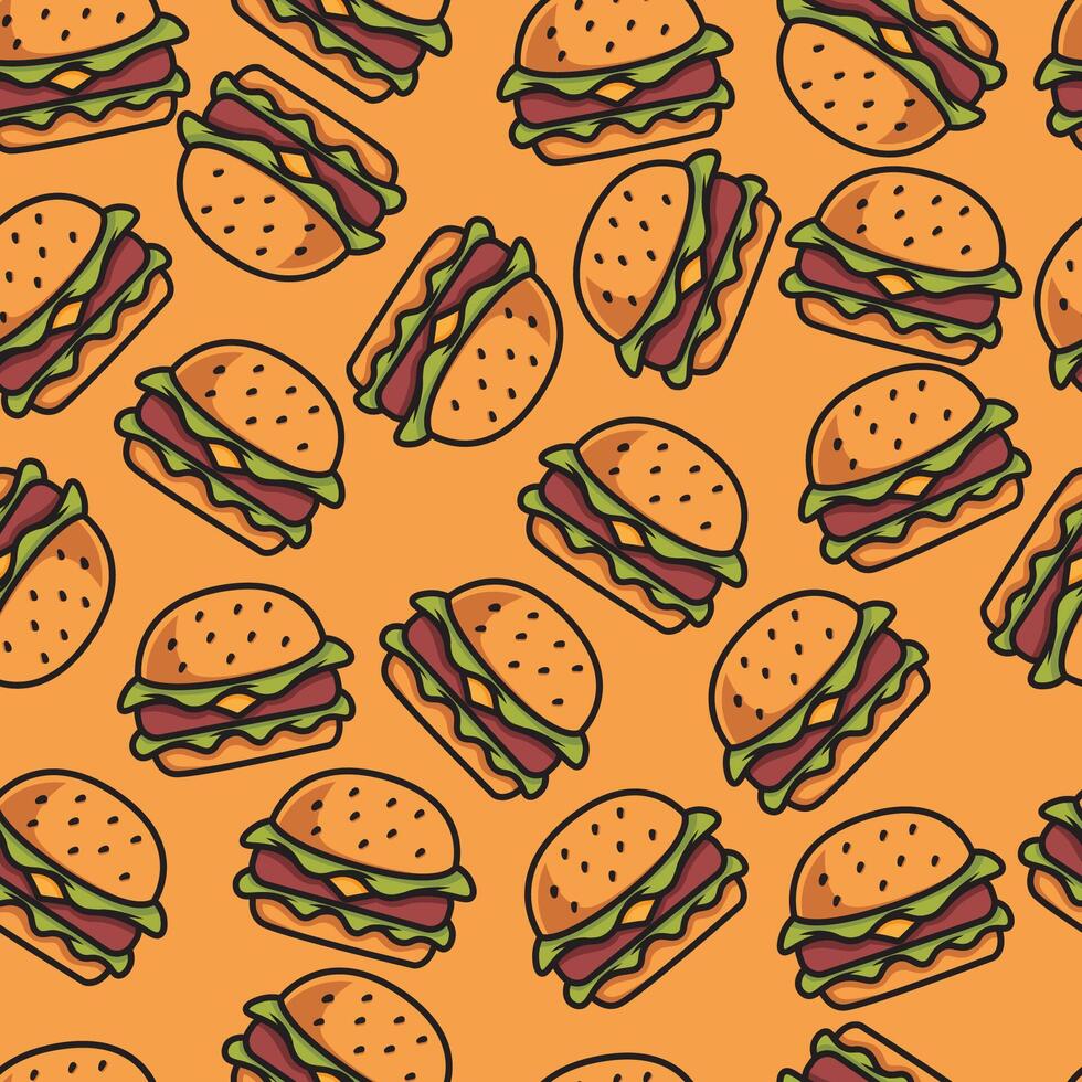 burger seamless pattern hand drawn collection vector