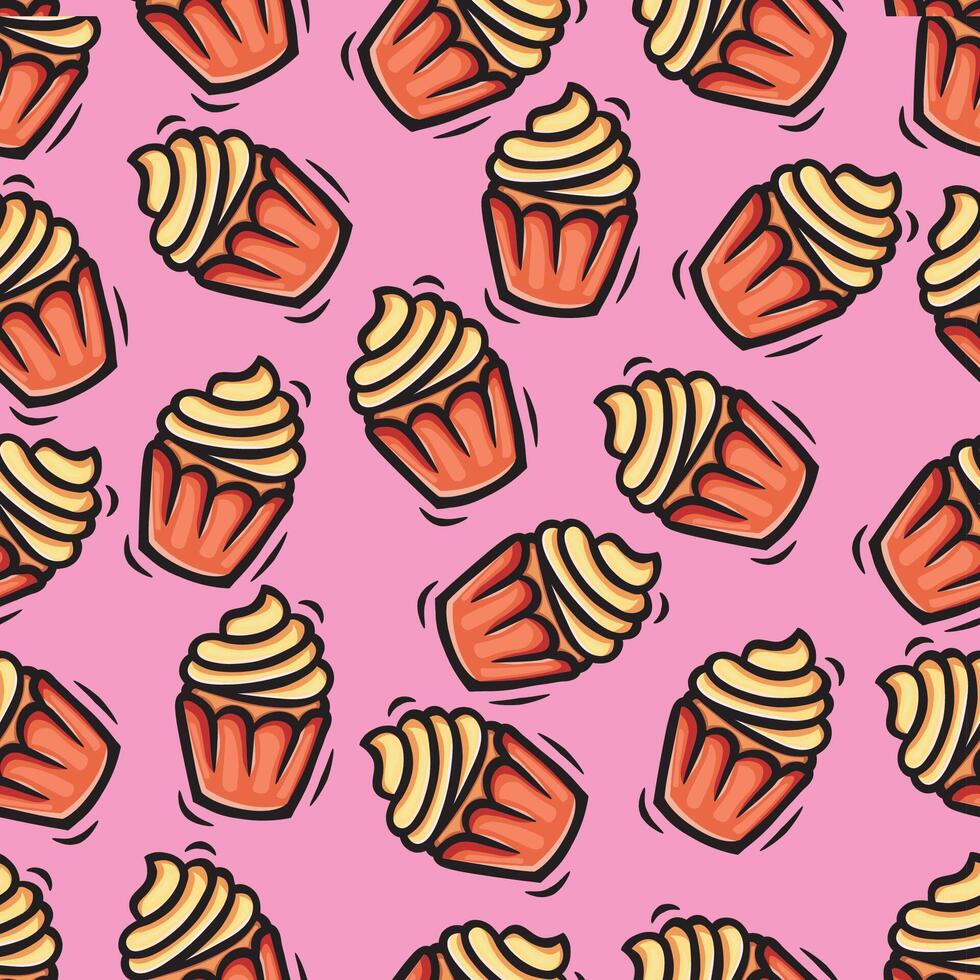 cup cake seamless pattern hand drawn collection vector