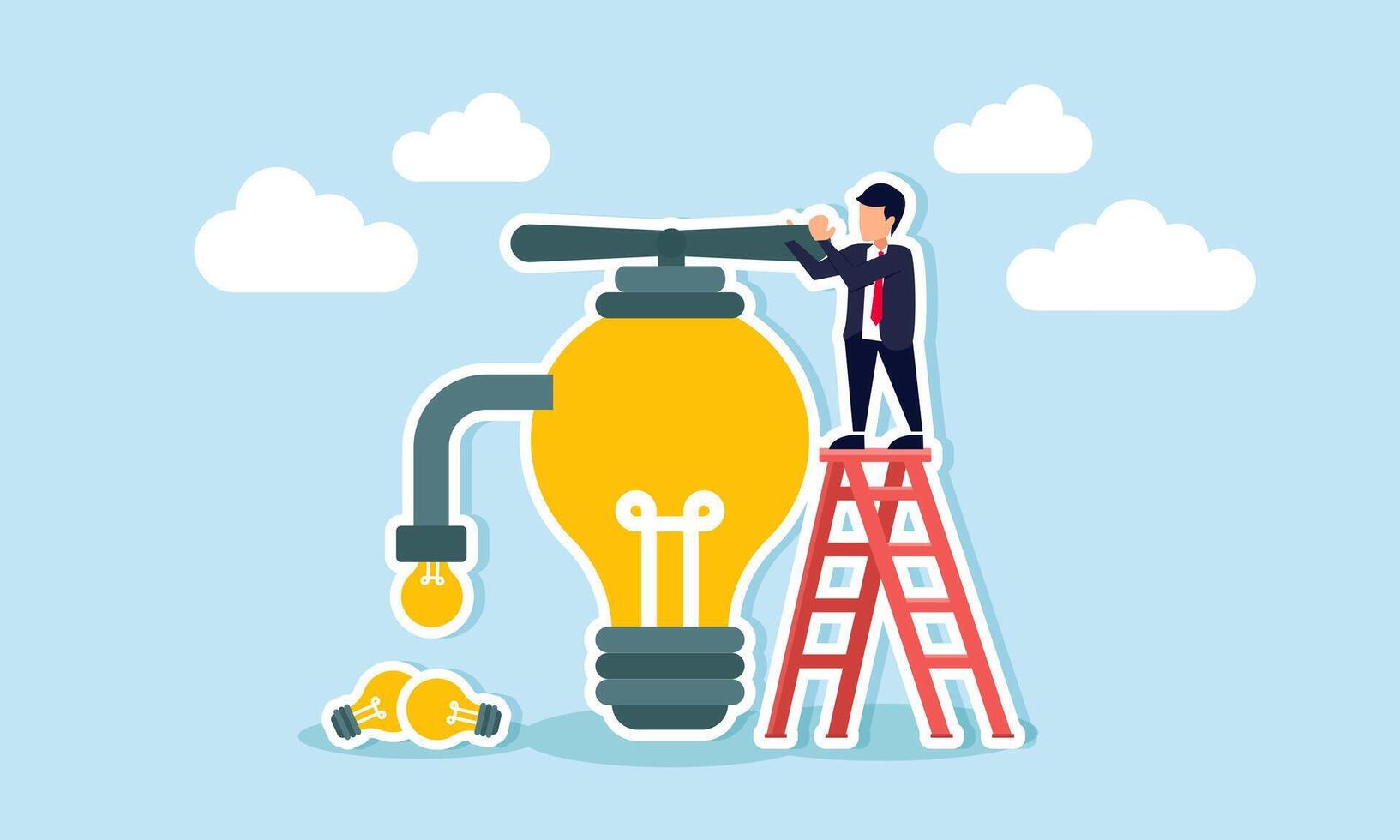 Inspired ideas, mentorship or coaching for business solutions, creativity, and growth, concept of Manager turns lightbulb valve to generate innovative business ideas vector