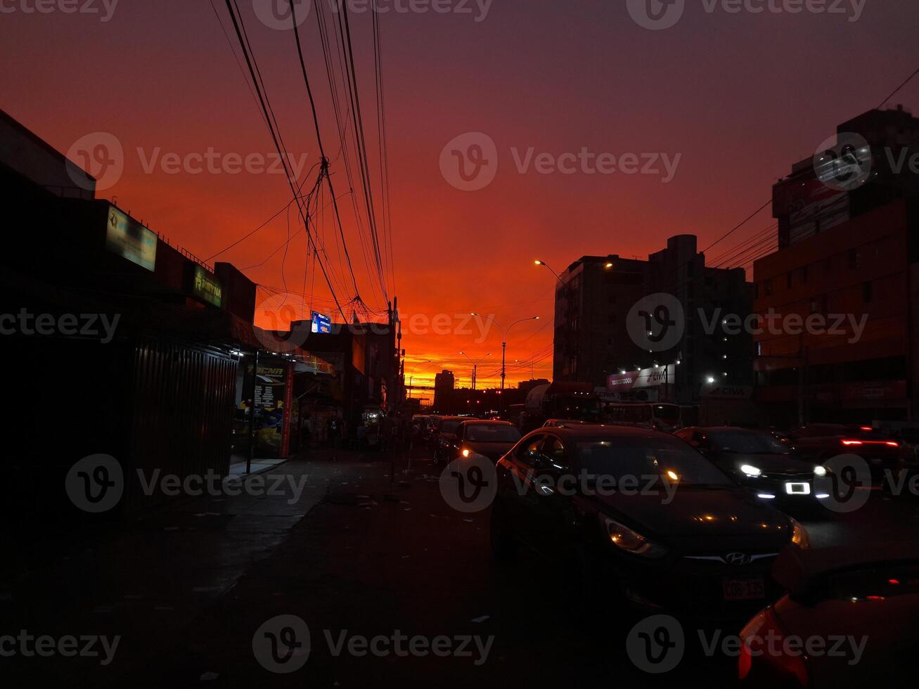 sunset over the city photo