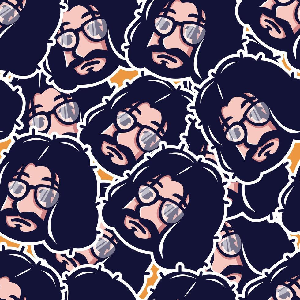 head people doodle seamless pattern hand drawn collection vector