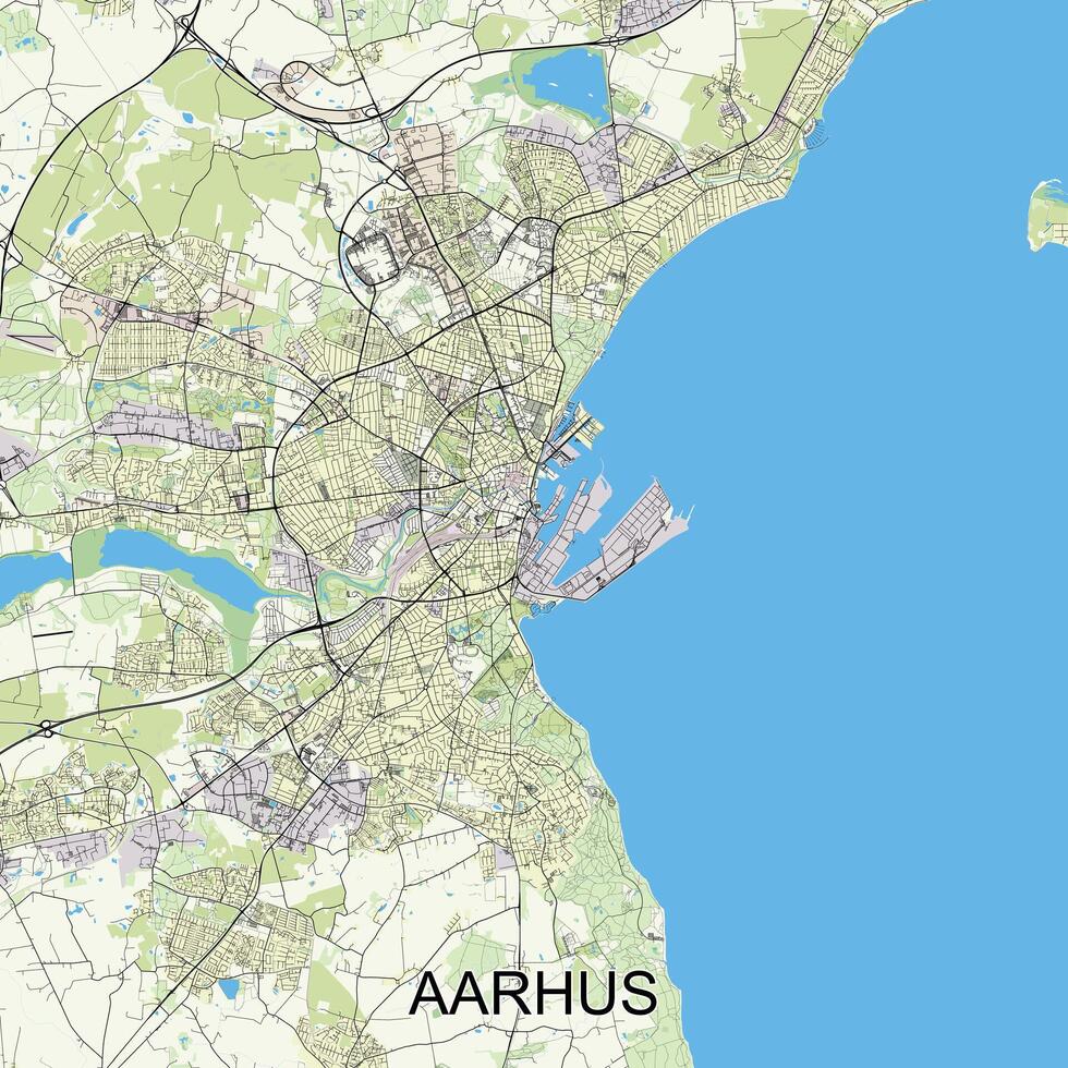 Aarhus, Denmark map poster art vector