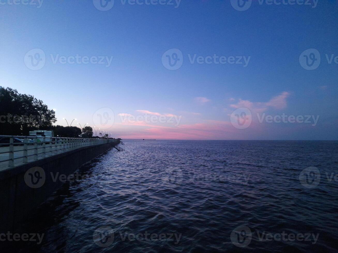 blue sunset over the river photo