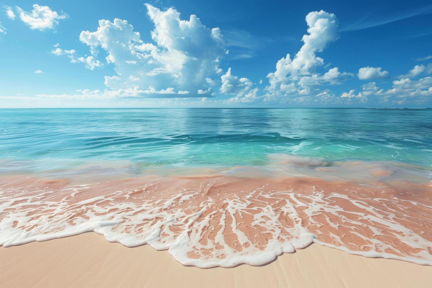 Tranquil tropical beaches with crystal-clear waters, white sands, and lush palm trees under a sunny sky photo