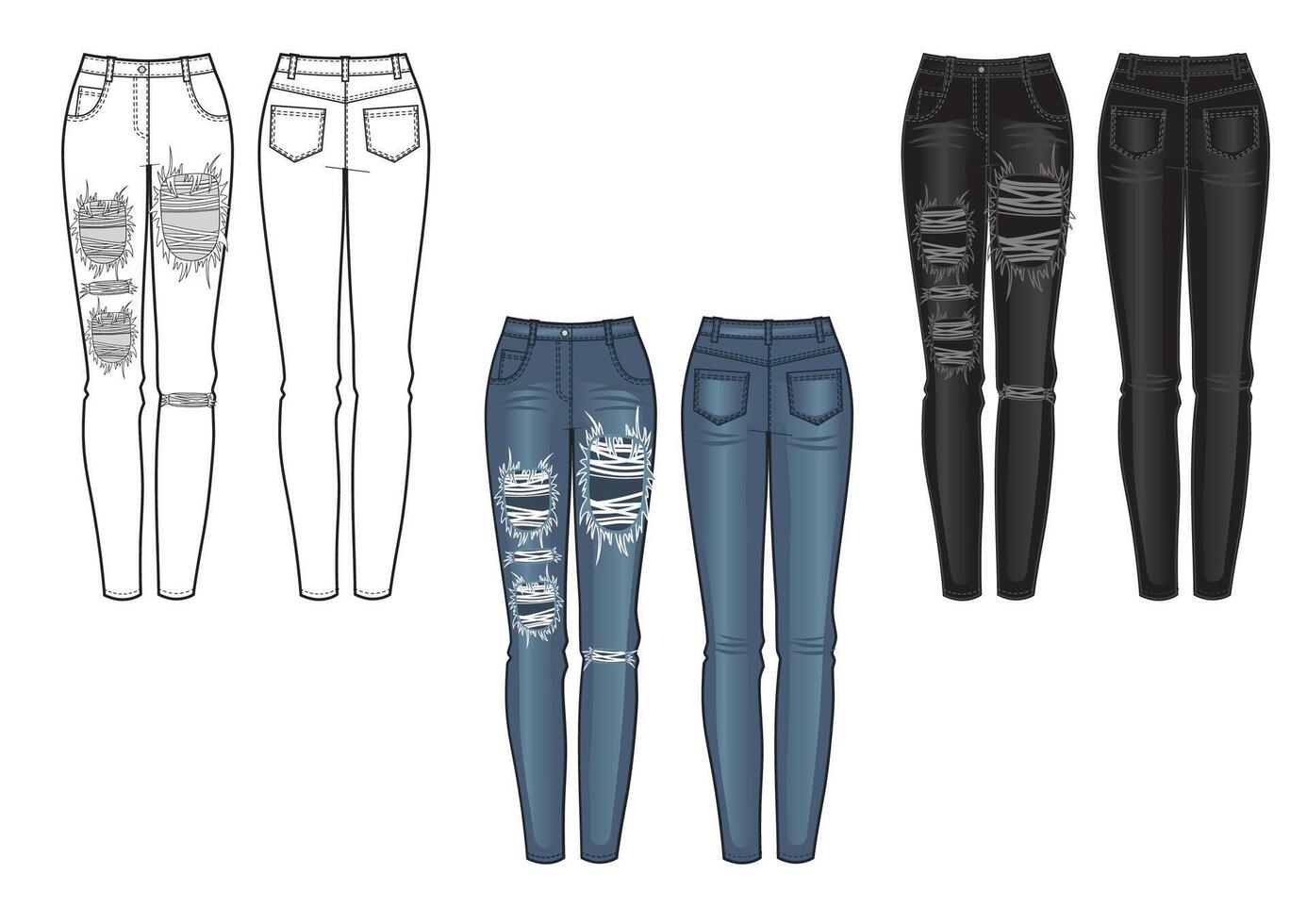 Set of women's jeans. illustration. vector