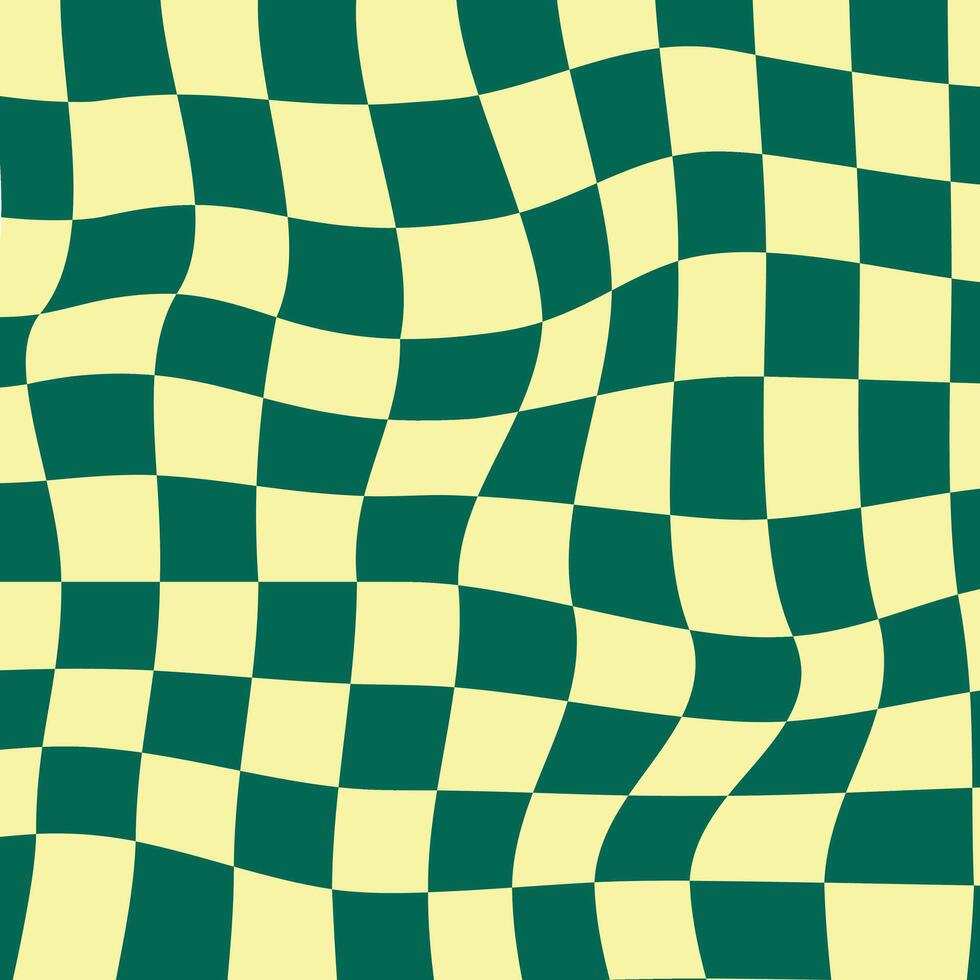 Hippie checkered seamless patterns with daisy flowers, groovy checkerboard backgrounds. Funky vintage aesthetic floral fashion textile print, retro psychedelic waves pattern with daisies set vector