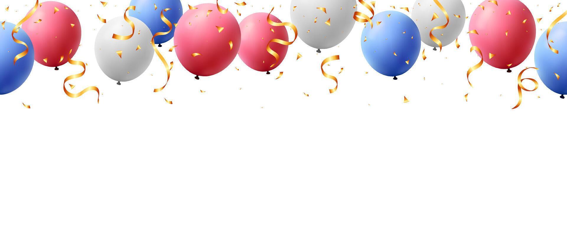 Banner with balloon and confetti for holiday, party, birthday, festival illustration vector