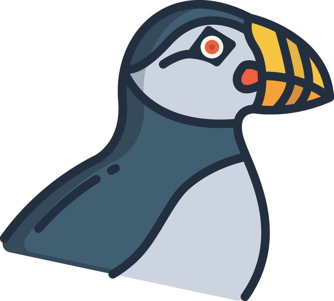 Puffin bird linear color illustration vector