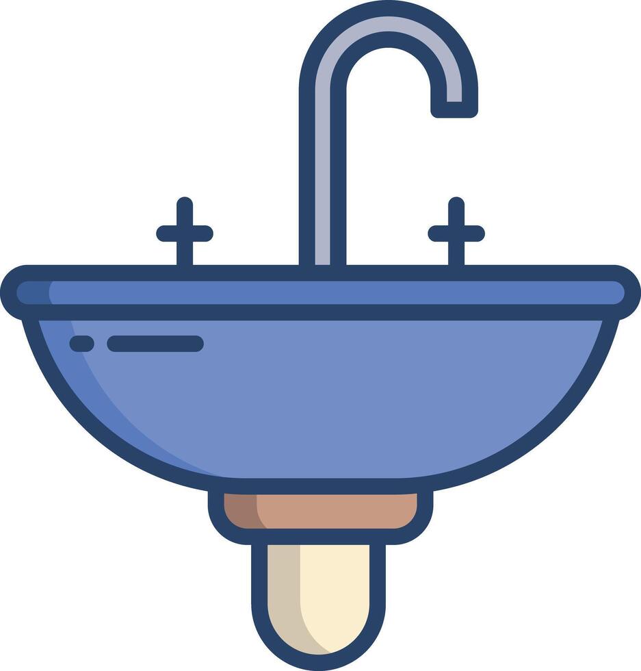 Wash Basin with mirror linear color illustration vector