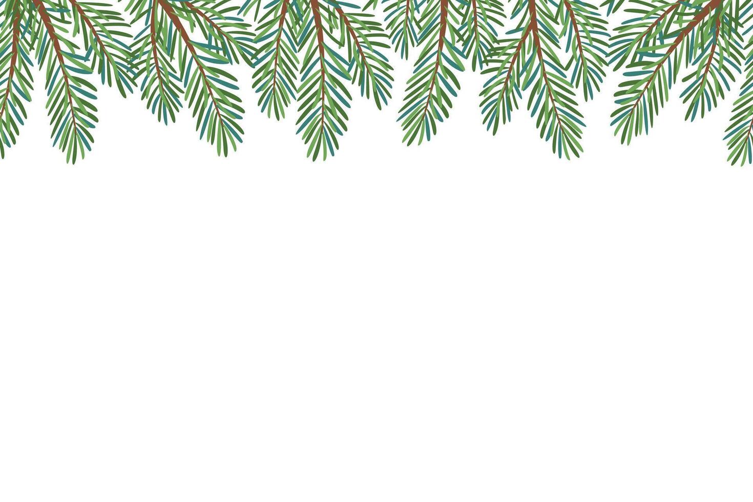 Christmas tree seamless border isolated on white. Hand drawn trendy flat style green spruce branches Christmas Larch, Pine, evergreen tree seamless banner for holiday decoration illustration vector