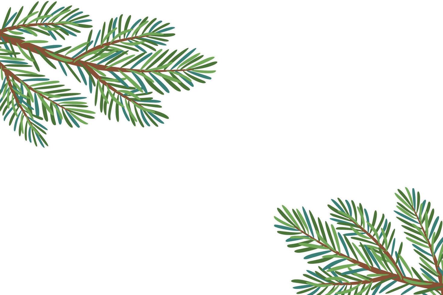 Christmas tree corner decoration. Fir tree branches. Pine, spruce branch. Hand drawn holiday illustration isolated on white. For New year, winter season headers, cards, party posters. vector