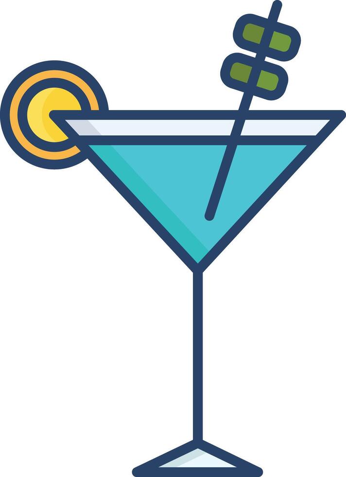 Martini Glass and Bottle linear color illustration vector