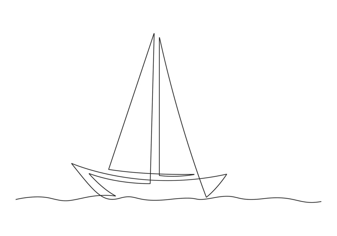 Continuous one line drawing of a sailboat isolated on white background pro illustration vector