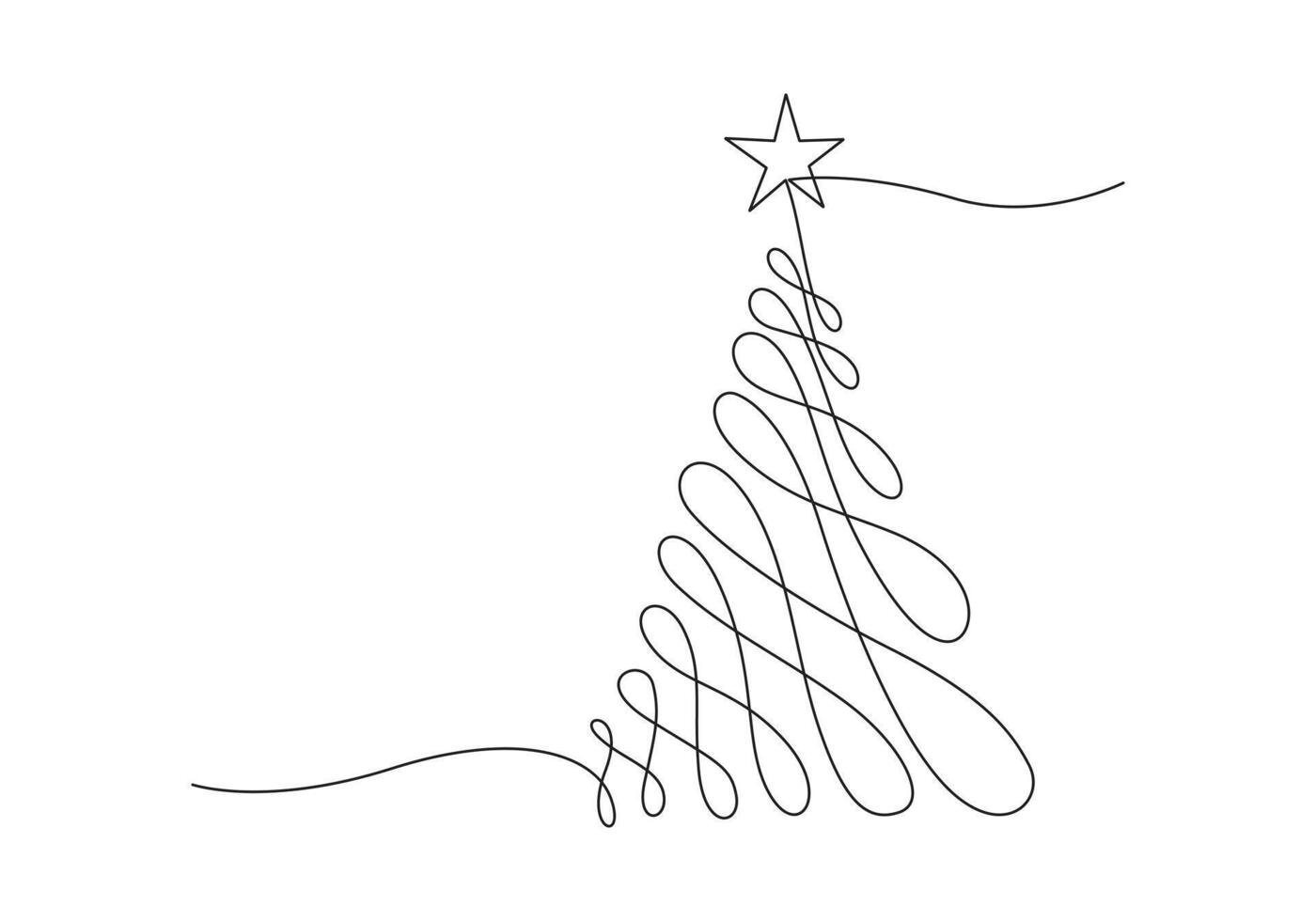 Christmas tree continuous one line drawing pro illustration vector
