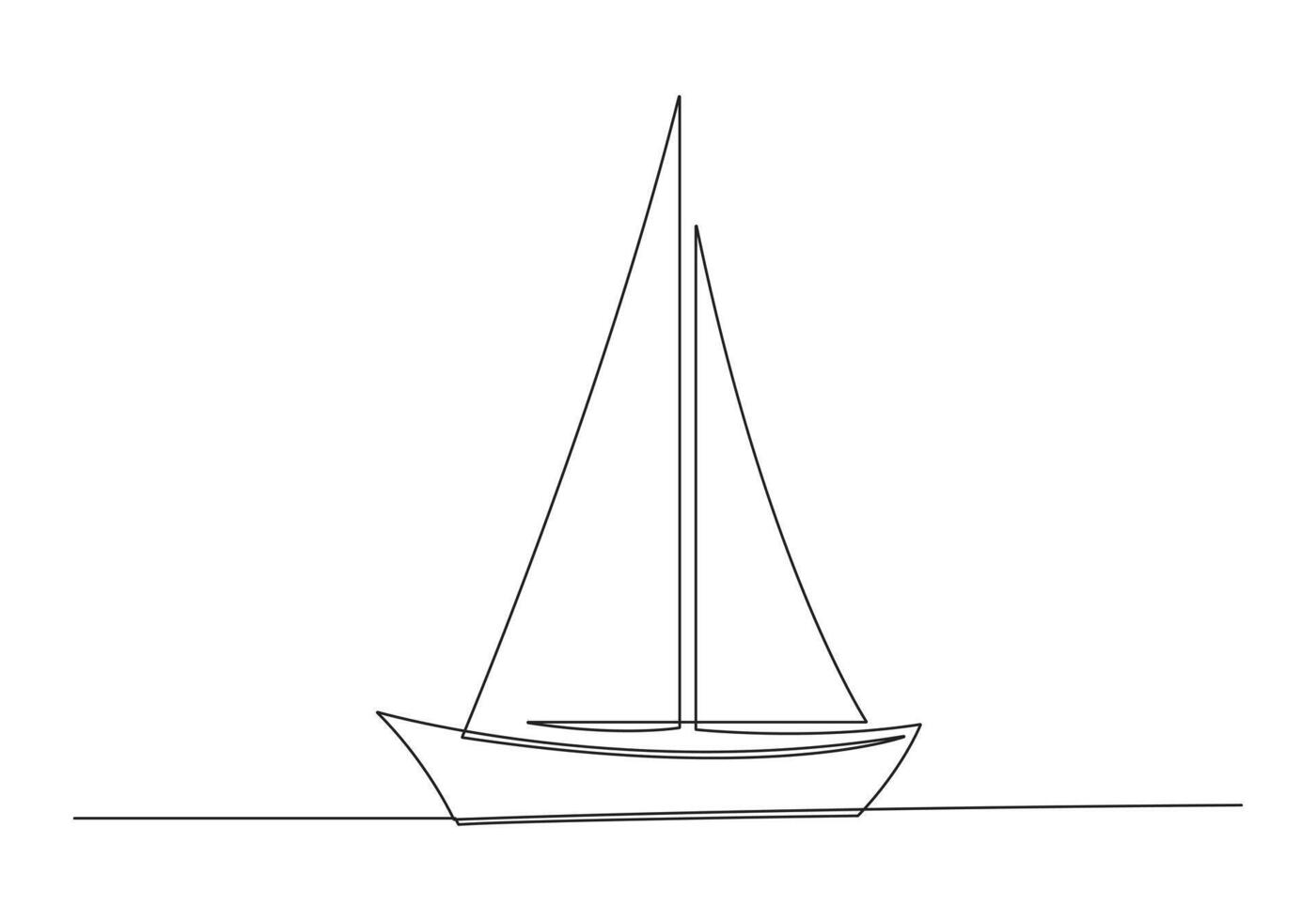 Continuous one line drawing of a sailboat isolated on white background pro illustration vector