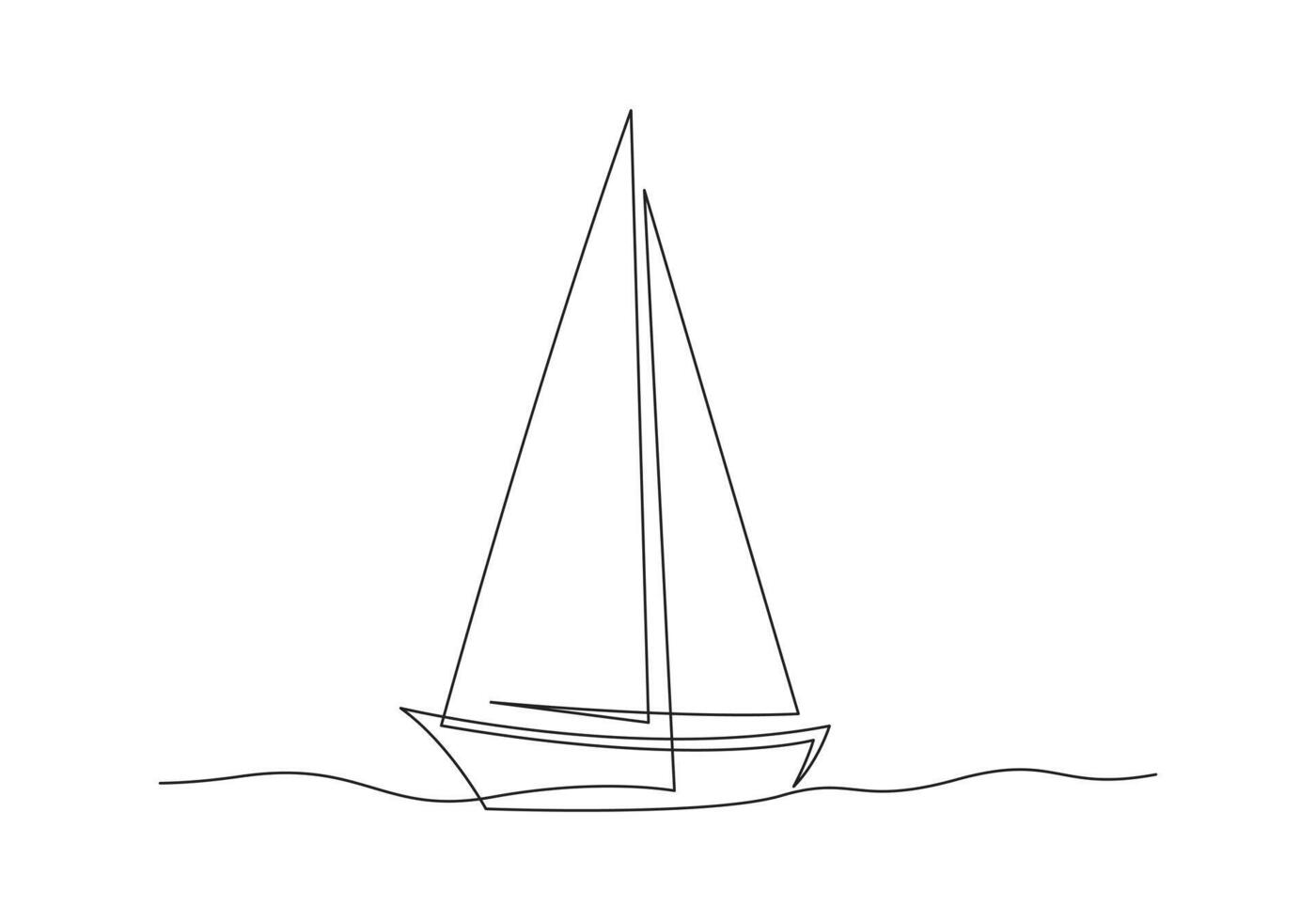 Continuous one line drawing of a sailboat isolated on white background pro illustration vector