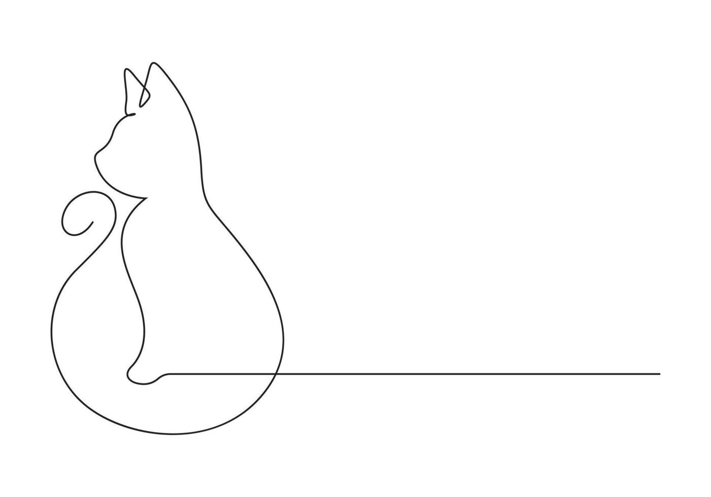 Continuous one line drawing of cute cat isolated on white background pro illustration vector